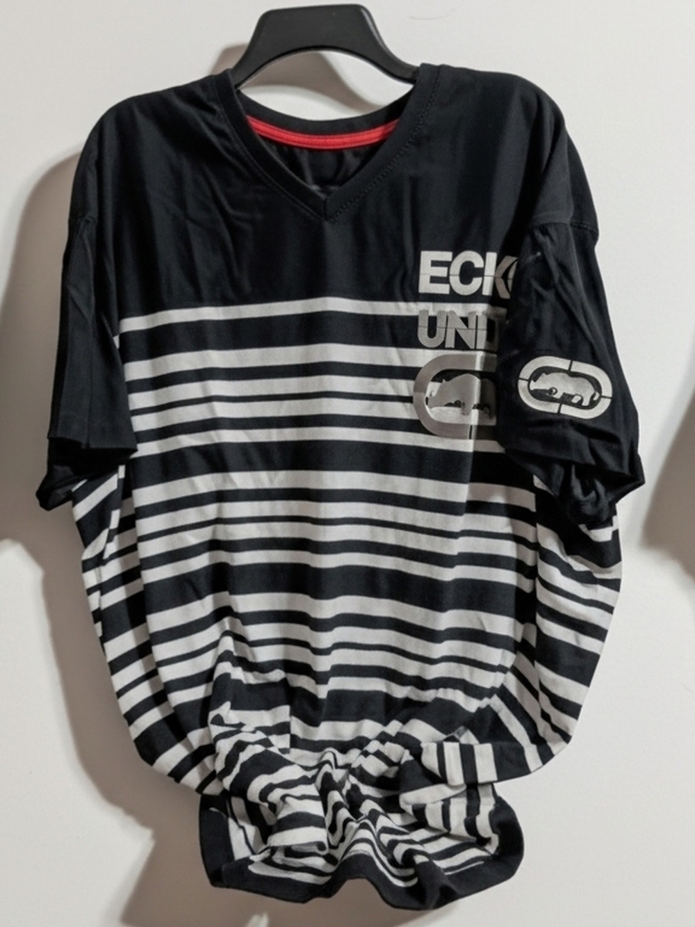 Ecko Unlimited Black and White Striped Short Sleeve Tee